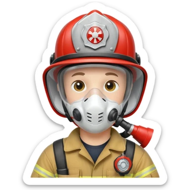 Firefighter with white respiratory protection sticker