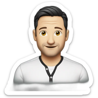 tim robinson dark black slicked back hair white shirt sticker