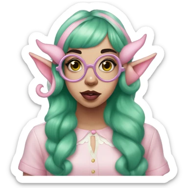 pink skin with four eyes girl with green hair and elf like ears Melanie Martinez Portals sticker