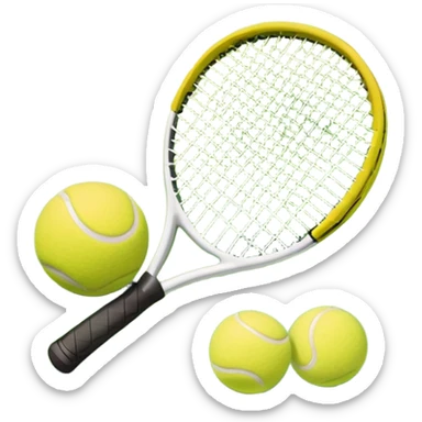 A tennis racket and a ball placed on the ground, with a tennis court in the background. The court lines and net are visible, emphasizing the structure and focus of the sport, creating a dynamic and energetic vibe. sticker