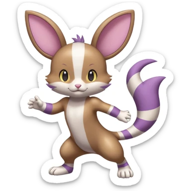 Purrloin-Minccino-Emolga-fusion (full body) with vertical white stripes running down the whole body sticker