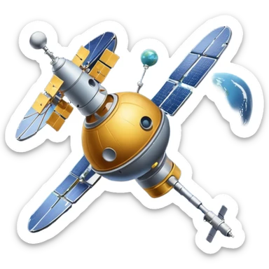 orbiting satellite in space observing stars sticker