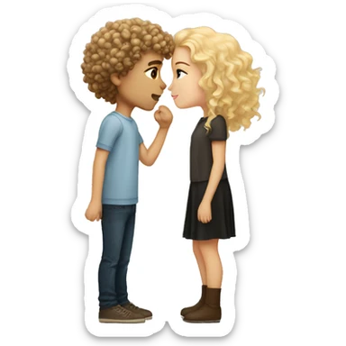 Short curly haired brunette boy with light skin kissing long haired blonde girl sticker
