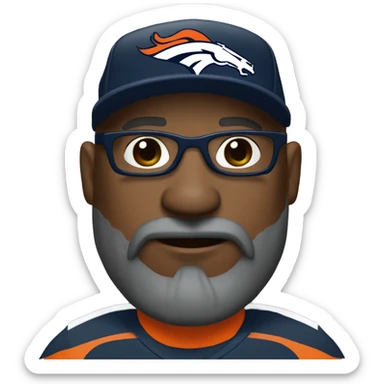 Bald black guy head dark grey long beard wearing Denver broncos cap and Jersey and sunglasses  sticker