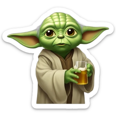 Yoda buvant une bière le bras levés sticker