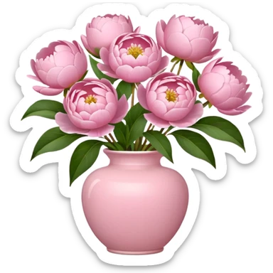 light pink peonies in a light pink vase, apple emoji style, variation 2 sticker