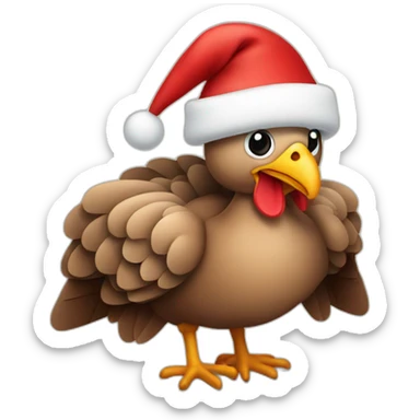 Turkey wearing a Santa hat sticker