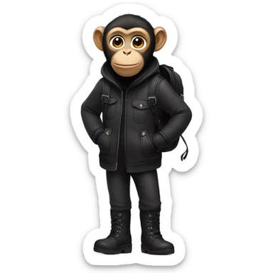 Monkey wearing black ugg boots and a black backpack sticker