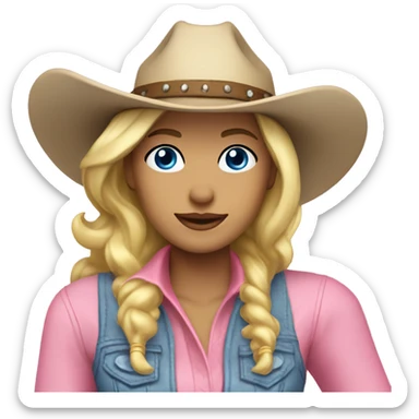 Blonde cowgirl, waist up, blue eyes, pink outfit  sticker