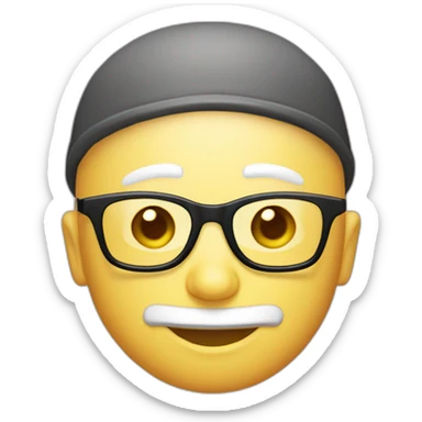 ball no hair no neck big round nose no ears pale skin red cap with black brim no mouth round white solid glasses sticker