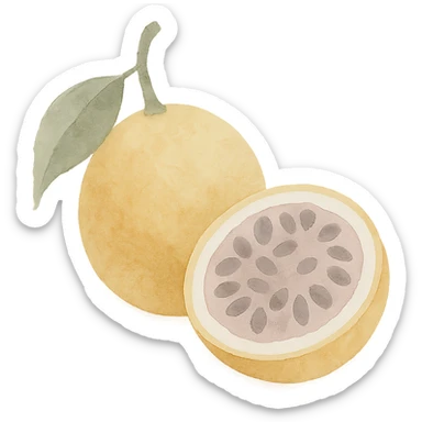 maracujá fruit, watercolor style, soft edges, natural colors, artistic look sticker
