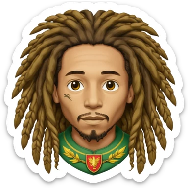 very realistic Bob Marley with gigantic dread locks heraldic crest sticker