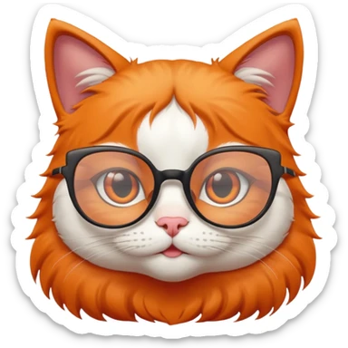 cute girl cat with big thin framed glasses sticker
