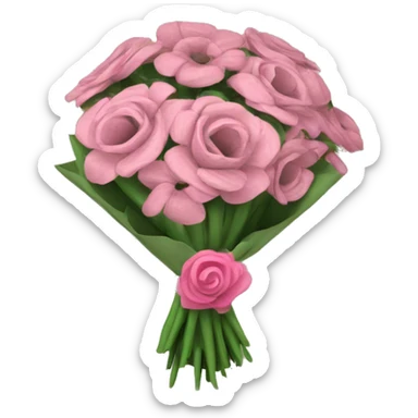 A bouquet of pink flowers wrapped in newspaper sticker