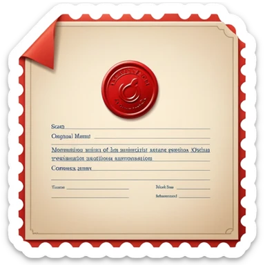 Document icon with official stamp or seal, symbolizing business registration and authorization sticker