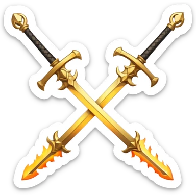 Two fiery royal golden swords crossed sticker