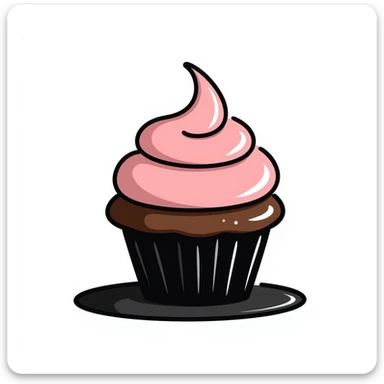 chocolate cupcake with pink icing, hand-drawn doodle style sticker