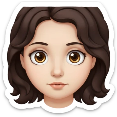 Cabelo castanho escuro ondulado um pouco longo,  pele branca, olhos castanhos,um pouco gorda, olhos um pouco grandes e um piercing no bridge! sticker