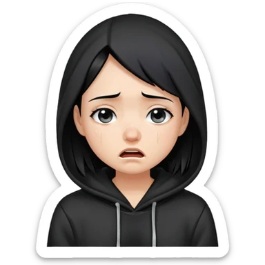 girl with black hair crying wearing a black hoodie sticker
