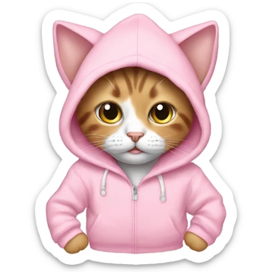 Cat weating baby pink hoodie sticker