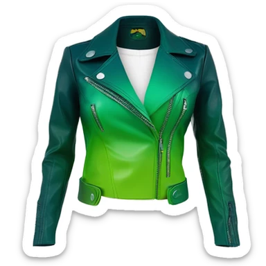 Realistic isolated side view of an open dark teal,lime green,mint green and emerald green ombre bolero fashion leather jacket. sticker
