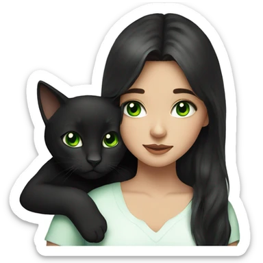 Brunette girl with green eyes cuddling black cat sticker