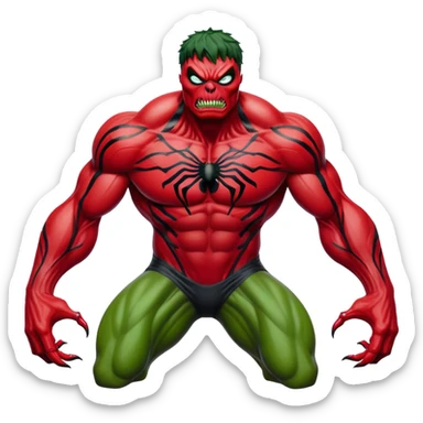 Hulk with Carnage symbiote, green monster covered in red alien substance with black details sticker
