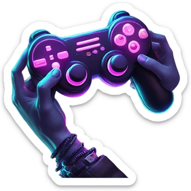 joystick in hands cyberpunk neon sticker