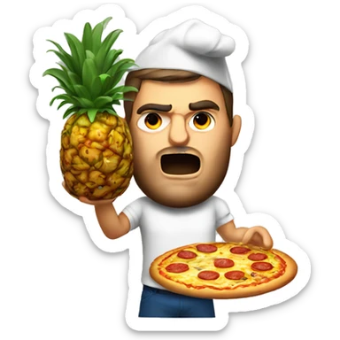 Angry italian burning a pineapple pizza sticker