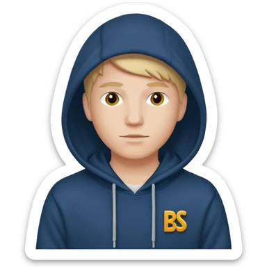 make an image of white person wearing hoodie with BST letters on it sticker