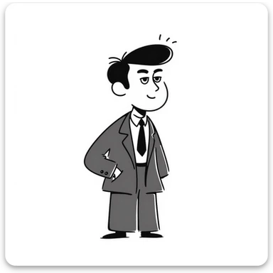 Sketch of a middle-aged man with stern expression, short hair, wearing a suit and tie sticker