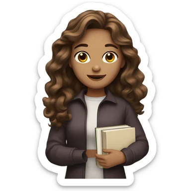 A woman with long wavy brown hair and books sticker