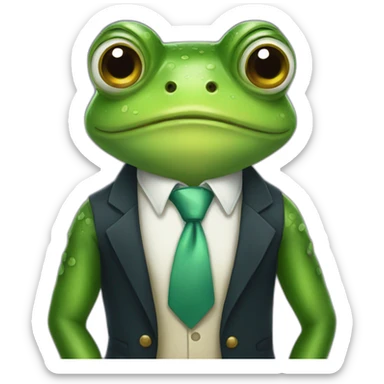 Cute frog with charming eyes and cute face with a tie dressed well sticker