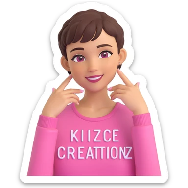 Lightskin girl with a pixie cut
pink blouse
hazel eyes
expression is smiling
Add the word Kidcore Creationz in Pink sticker