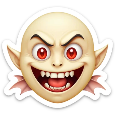 Cinematic Comical Vampire Portrait Emoji, with a sharply stylized, slightly caricatured pale face accented with exaggerated fangs and overly dramatic wide eyes filled with comic shock, head tilted in a hilariously startled pose, simplified yet amusingly detailed, glowing with a soft mysterious glow and a playful outline capturing the quirky humor of a vampire in disbelief! sticker