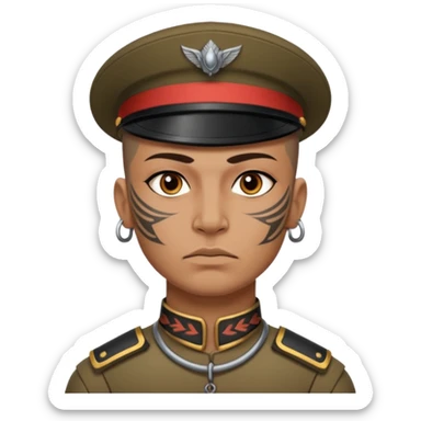 tatooed soldier on neck and face, tribal ancient sticker