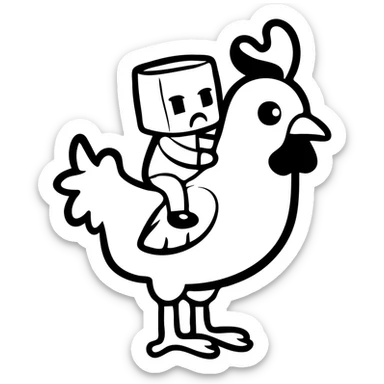 Minecraft chicken jockey - a small pixelated baby zombie riding on top of a white chicken, blocky style sticker
