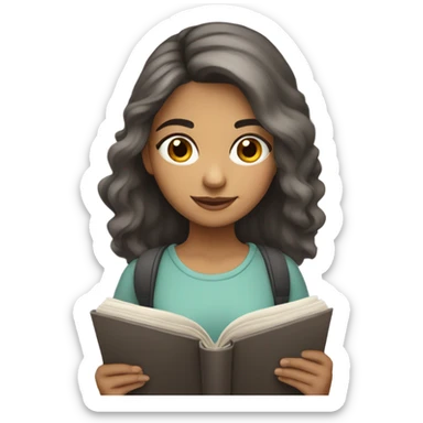 girl reading book, brown eyes, Hispanic, grayish hair  sticker