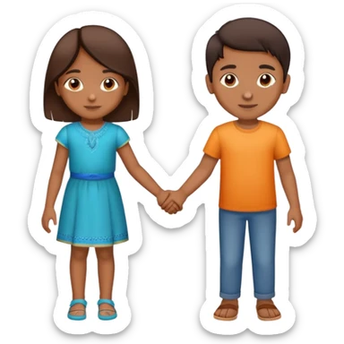boy and girl holding hands, both Indian, boy with lighter brown skin, girl with medium brown skin, both around age 5-6 sticker