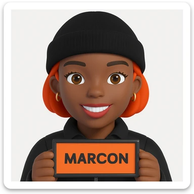 Make the subject wear a black beanie on her head and a black jacket in 3d-emoji style sticker