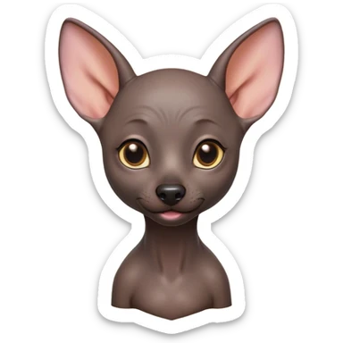 Cinematic Cute Xoloitzcuintle Portrait Emoji, Head tilted playfully and inquisitively, featuring smooth, hairless ebony skin with distinctive, artistic wrinkles, round, sparkling dark eyes filled with curiosity, Simplified yet irresistibly adorable features, highly detailed, glowing with a warm, friendly glow, high shine, affectionate and spirited, stylized with a touch of whimsy, bright and endearing, soft glowing outline, capturing the essence of a mischievous yet loving companion, so playful it feels like it could trot out of the screen and into your arms! sticker