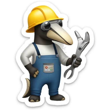 The anteater is wearing a welder's mask and has pliers in his hands sticker