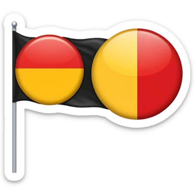 a rectangular flag split horizontally with the top half solid black and the bottom half solid red with a medium-sized yellow circle in the middle sticker