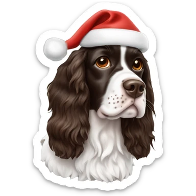 Tri color springer spaniel with Santa hat sticker