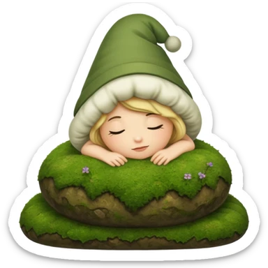 cozy forest character curled up on moss pillow with nightcap sticker