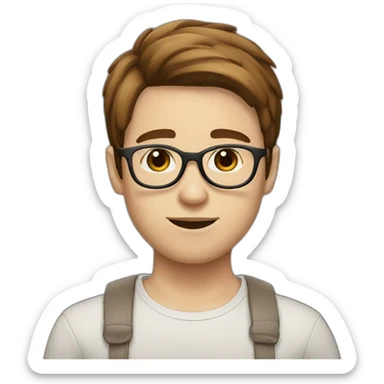 Boy with white skin and brown straight hair and round glasses, brown eyes sticker