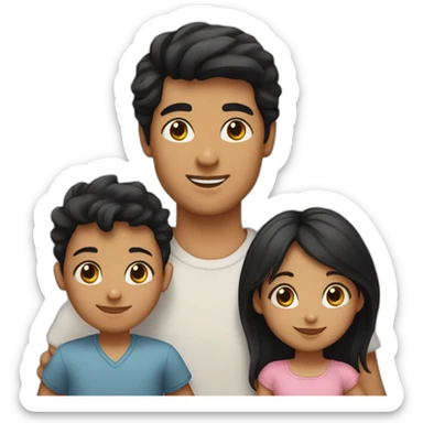 Family of three, woman with black hair, men with black hair, baby girl, 2 cats sticker