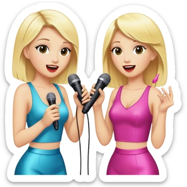 Two blonds doing karaoke  sticker