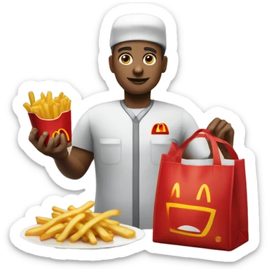 mcdonald’s worker putting fries in mcdonald’s bag sticker