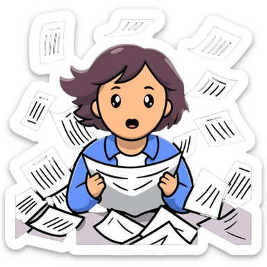 scared woman with flying papers around her sticker